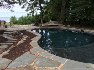 queenstown ,md pool and pa. irregular bluestone before planting is complete